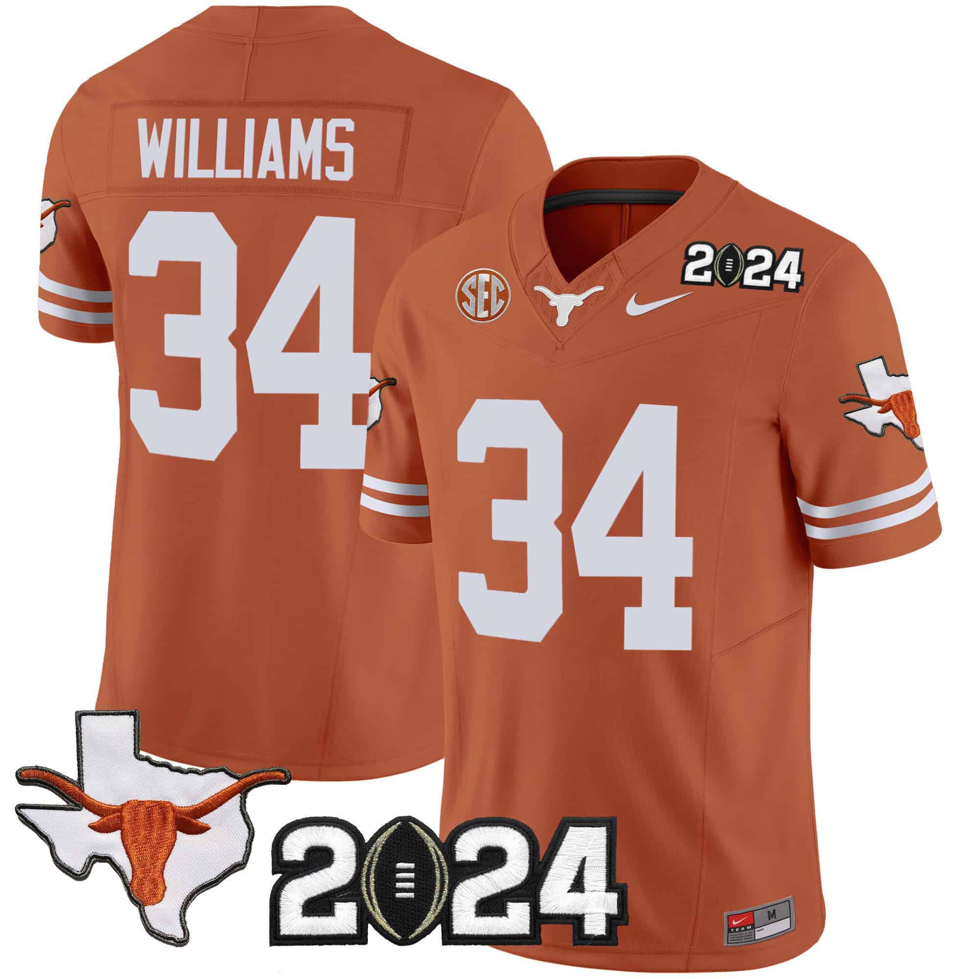 Men Texas Longhorns #34 Williams Orange 2024 Nike Vapor Limited NCAA Jersey style 1